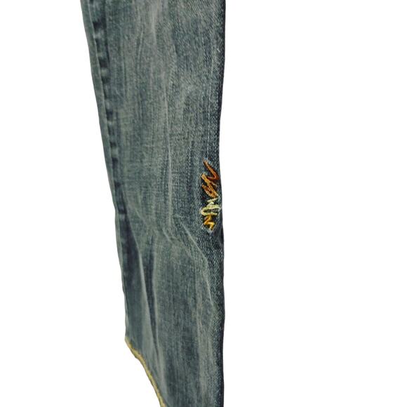 Coogi Vintage Embroidered Distressed Straight Leg Jeans Low Rise Blue Womens 3/4 - Picture 3 of 8